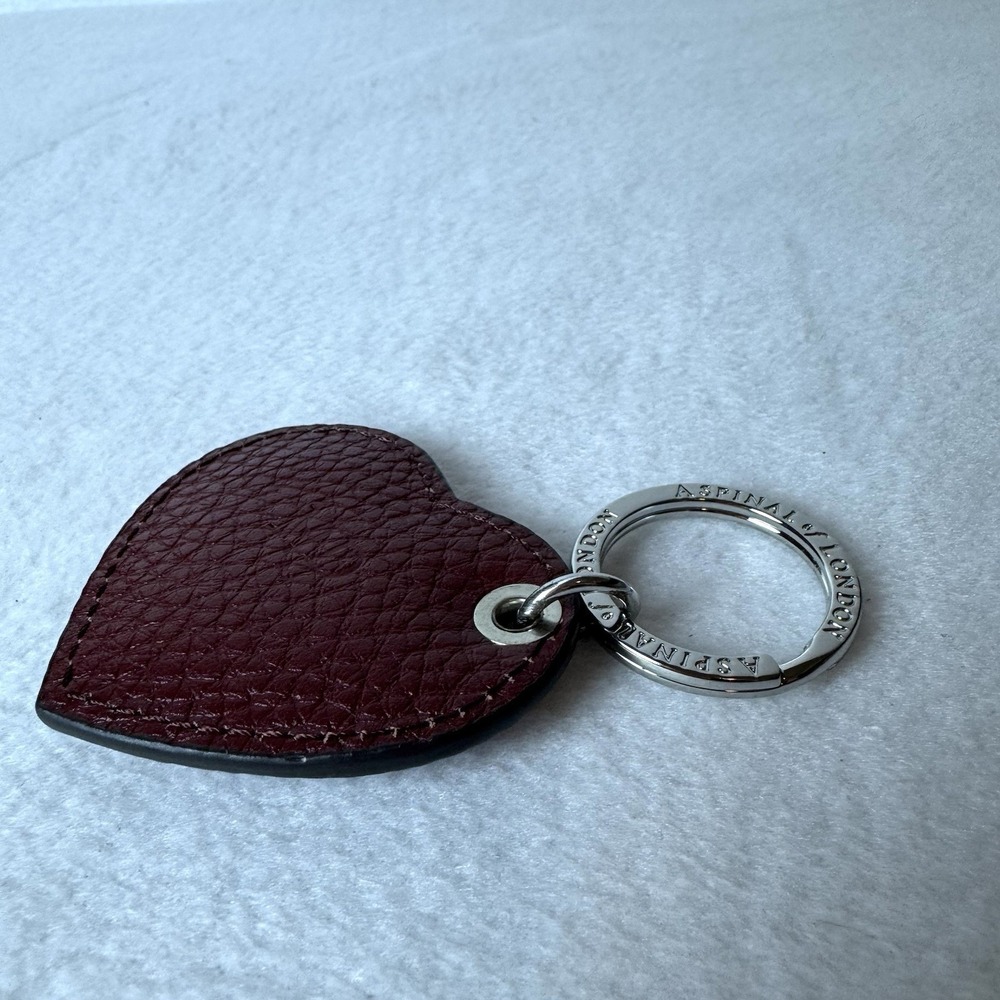 Aspinal Of London England Heart Keychain Red Leather Key Ring Charm - Picture 5 of 7